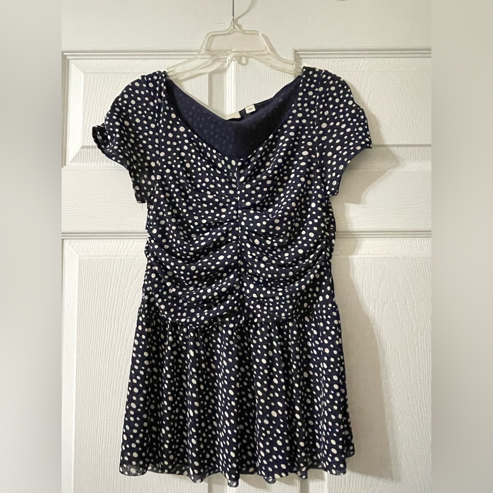 Blue and White Polka Dot Blouse